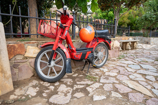 Vespino ALX motorcycle, 49 cc, year 1983 in the city of Sahagun in Palencia, Spain.