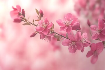 Obraz premium Stunning spring background with beautiful pink flowers in full bloom on a branch, providing space for text
