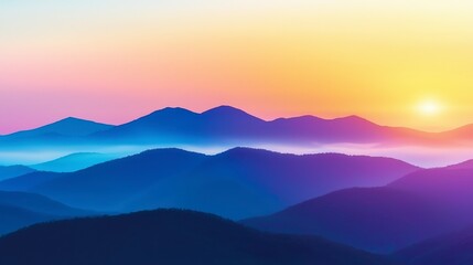 Fototapeta premium Serene Sunrise Misty Mountain Layers at Dawn