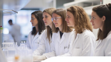 Group of female scientists working in a laboratory