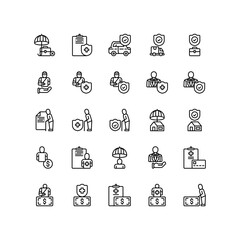 Set of social insurance outline icon and illustration