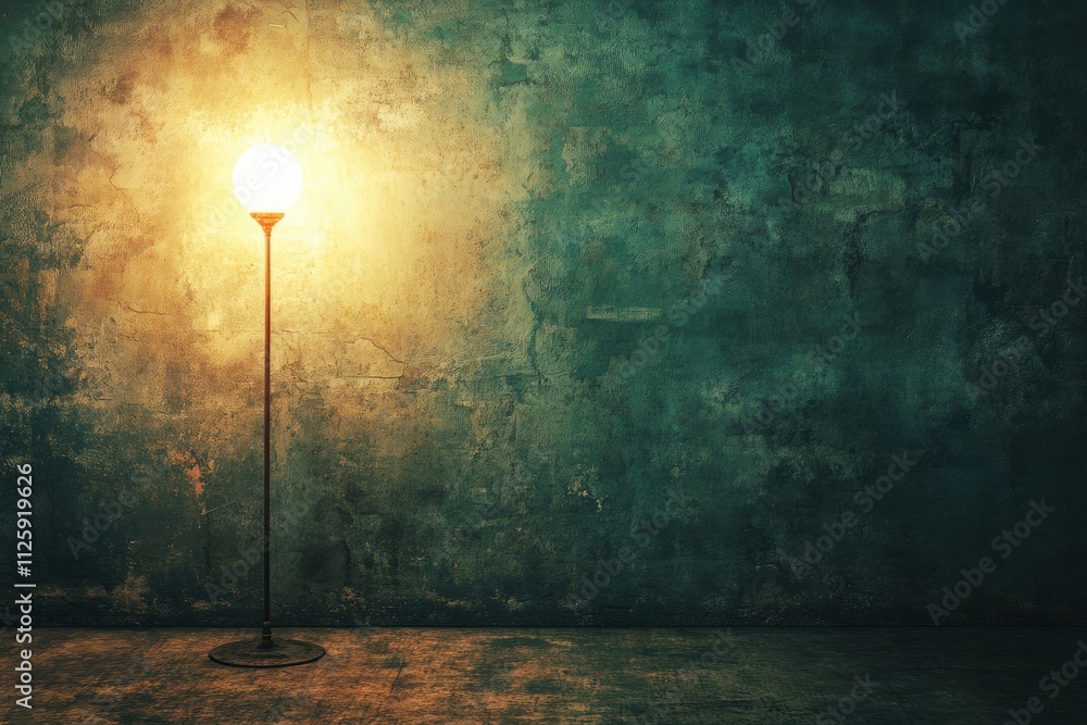 Aufkleber a small light source brightens an empty room, casting shadows on textured walls, evoking feelings of