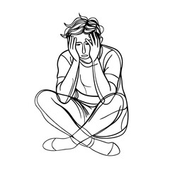 Line art of a Desperate Young Man. Vector illustration  