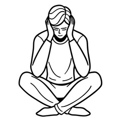 Obraz premium Line art of a Desperate Young Man. Vector illustration 