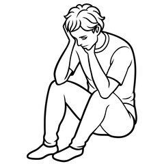 Line art of a Desperate Young Man. Vector illustration  