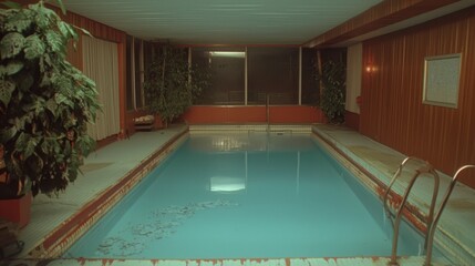 Fototapeta premium Abandoned Indoor Pool Eerie Decay Rusted Neglected Swimming Pool Interior Water Bui