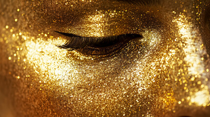 A shimmering golden glitter effect.