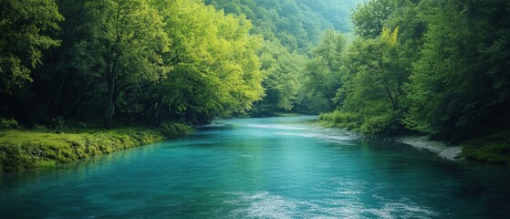 Fototapeta premium serene river flowing through lush green forest