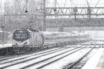 Train 43 being inundated with the heavy snowfall as the Train approaches Trenton Station.
