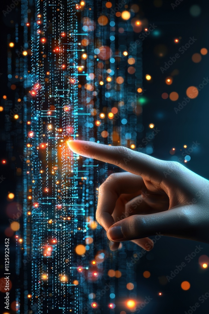 Poster hands typing a password into glowing secure interface field