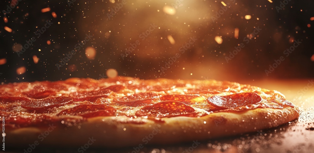 Sticker Delicious pepperoni pizza freshly baked with cheese and tomato sauce.