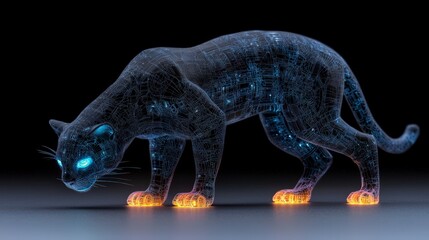 Fototapeta premium Cybernetic Panther Futuristic Sci Fi Animal Glowing Circuits Digital Art Technology