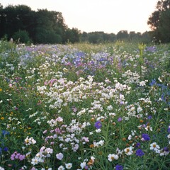 Vibrant Wildflower Meadow at Sunset