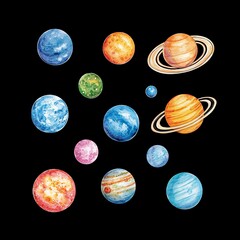 Watercolor Planets Solar System Space Art Decoration