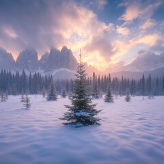 Winter Wonderland Sunrise in the Dolomites
