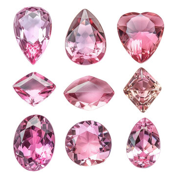 A Stunning Array of Cut Pink Gemstones Displayed Elegantly Against a Solid Transparent background for a Striking Visual Impact and Appeal