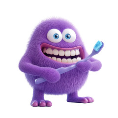 Adorable Purple Monster Brushing its Teeth