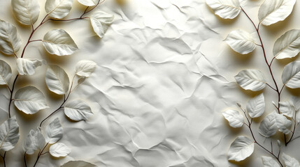 White background with faint shadows of leaves creating a soft, natural feel