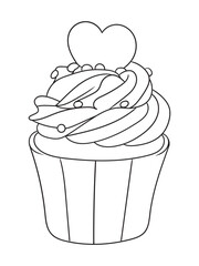 Adorable cupcake illustration with whipped cream details, perfect for coloring books, scrapbooking, or digital art. Fun and engaging linework design