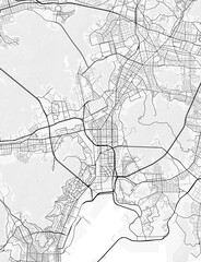 Map of Busan, South Korea. Perfect for posters, printing, wallpaper, and home decor. Contains information on places of interest, roads, toll roads, rivers, mountains, parks, etc