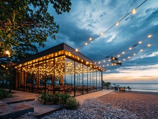 Savoring a cozy beachside dinner sunset views outdoor restaurant setting warm atmosphere relaxing experience by the ocean