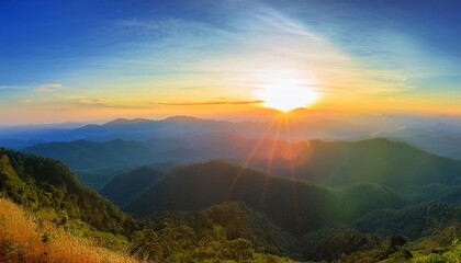 Fototapeta premium Mountain Sunset and Sunrise with Clouds and Fog
