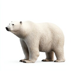 Fototapeta premium A realistic depiction of a polar bear standing on a white background, showcasing its thick fur and large stature.