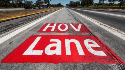 Newly Painted HOV Lane Marking in Bright Detail