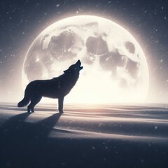 Wolf A lone wolf howling at the moon its silhouette stark agains