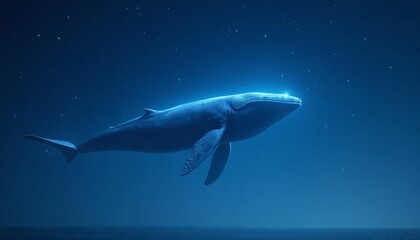 Majestic Blue Whale Swimming Under Starry Night Sky in Ocean