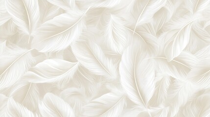 Fototapeta premium 65.Seamless background of white feathers with a fine, realistic texture, delicately layered as if drifting through the air; the vector design has a soft, weightless feel, ideal for themes centered