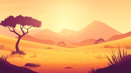 Serene Desert Landscape at Golden Hour Light
