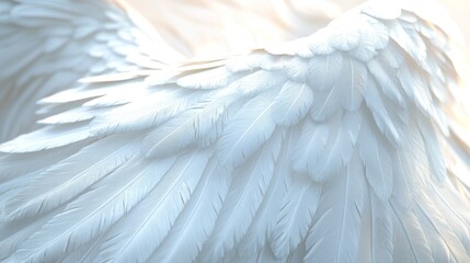 Obraz premium 35.High-detail 3D illustration of white angel wings with soft, layered feathers and a subtle, heavenly glow; the wings appear light and feathery, as if gently floating, creating a calming and divine