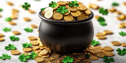 Pot of Gold with Shamrocks for St. Patrick's Day