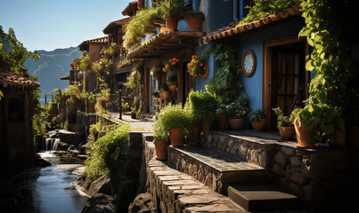 Obraz premium Stone Steps And Stream In Village
