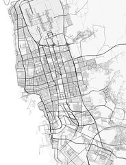 Map of Jeddah, Saudi Arabia. Perfect for posters, printing, wallpaper, and home decor. Maps with monochrome and black and white styles, suitable for those who want to customize