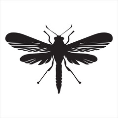 A vector silhouette image of a mantis icon with a white background