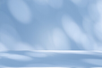 Wall interior background, studio and backdrops show products. with soft light shadow from window color blue and white. background for text insertion and presentation of product