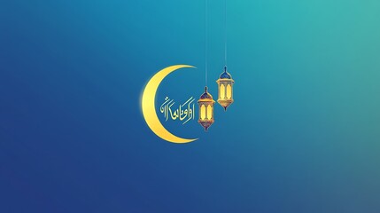 Obraz premium Ramadan crescent moon with lanterns.