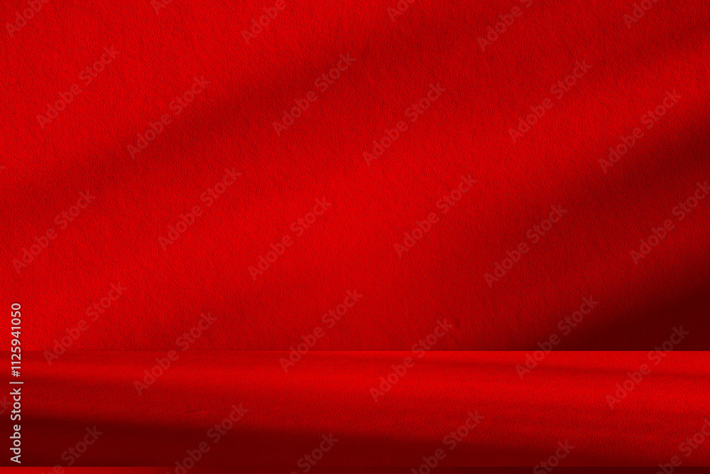 Poster Wall interior background, studio and backdrops show products.with shadow from window color Red background for text insertion and presentation product	
