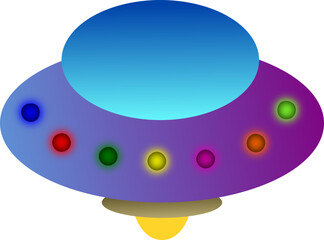 single vector of u.f.o in space with colorful lights on the top of it 