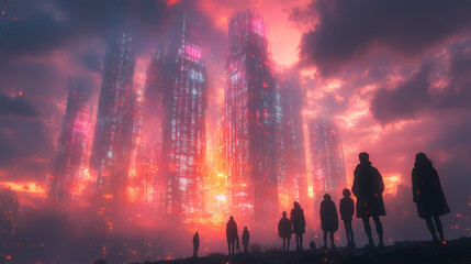 Standing in the city, a group of young people gazed at the towering skyscrapers made completely from data and code.