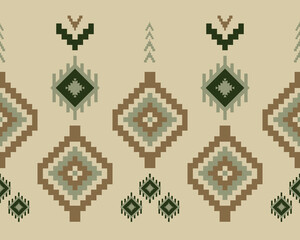 Embroidered cross-stitch ethnic fabric Geometric ornament ethnic pattern design. Use for fabric, textile, interior decoration elements, upholstery, and wrapping.