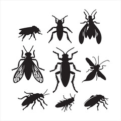 A vector silhouette image of a mantis icon with a white background