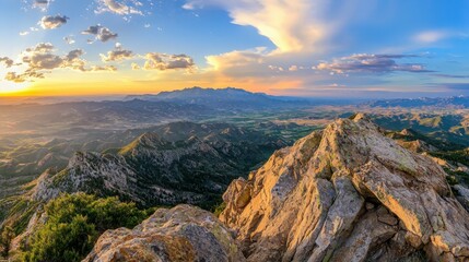 Breathtaking sunset view from mountain peak nature photography scenic landscape vibrant valleys majestic heights celebrating nature's beauty