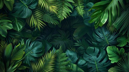 Lush Tropical Foliage: A vibrant arrangement of dark green leaves creating a natural frame.