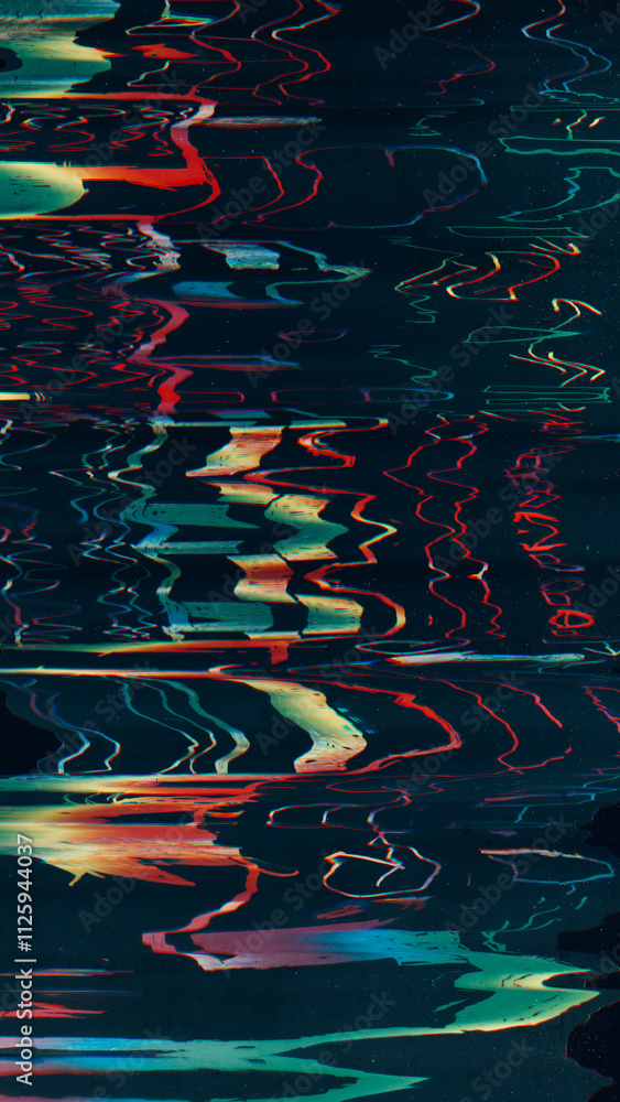 Wall mural glitch noise. color distortion overlay. stripped pattern display rainbow color light vibration waves