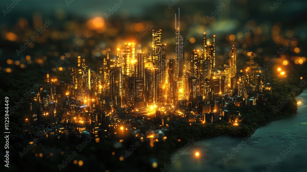 Poster A city glowing with data streams, representing the fast-moving and interconnected nature of a modern, digital metropolis.