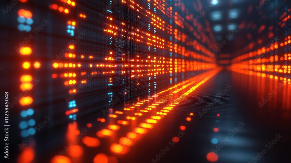 Fototapete abstract digital data stream with illuminated lines and dots representing futuristic technology and 