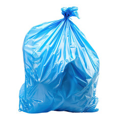 A vibrant blue trash bag capturing the essence of waste management and environmental awareness in a strikingly clean composition